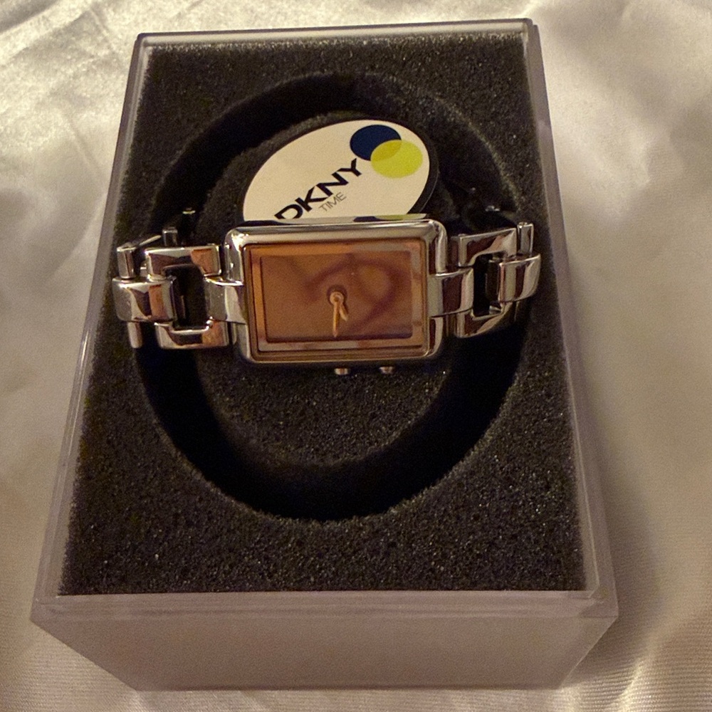 DKNY Vintage Silver Watch Rectangular Face in Original Box